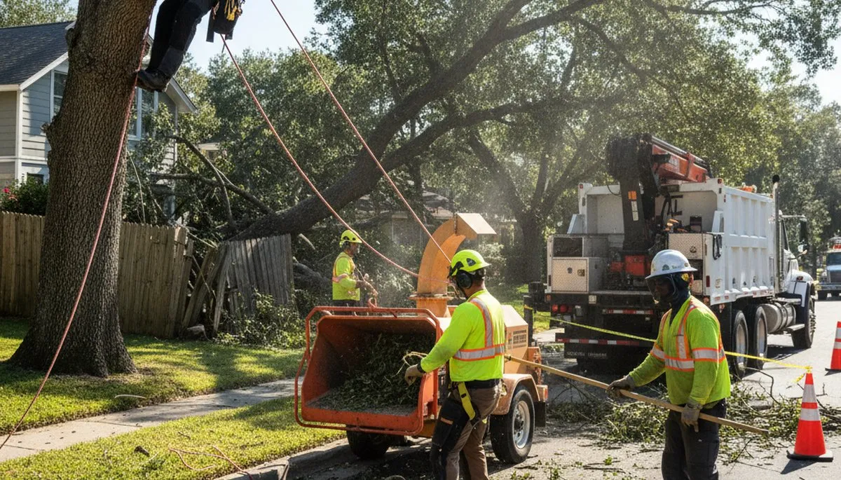 Boca Raton, FL tree service crew removing storm-damaged fallen tree for emergency cleanup