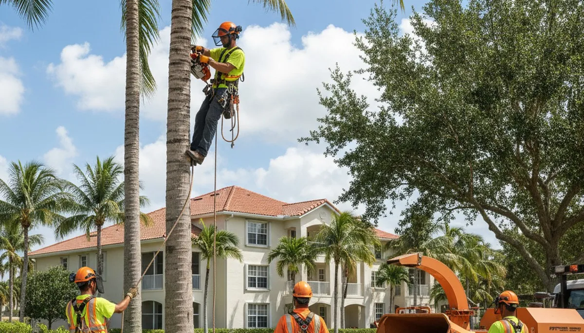 Tree service crew trimming trees in Boca Raton, FL for safe, professional property care