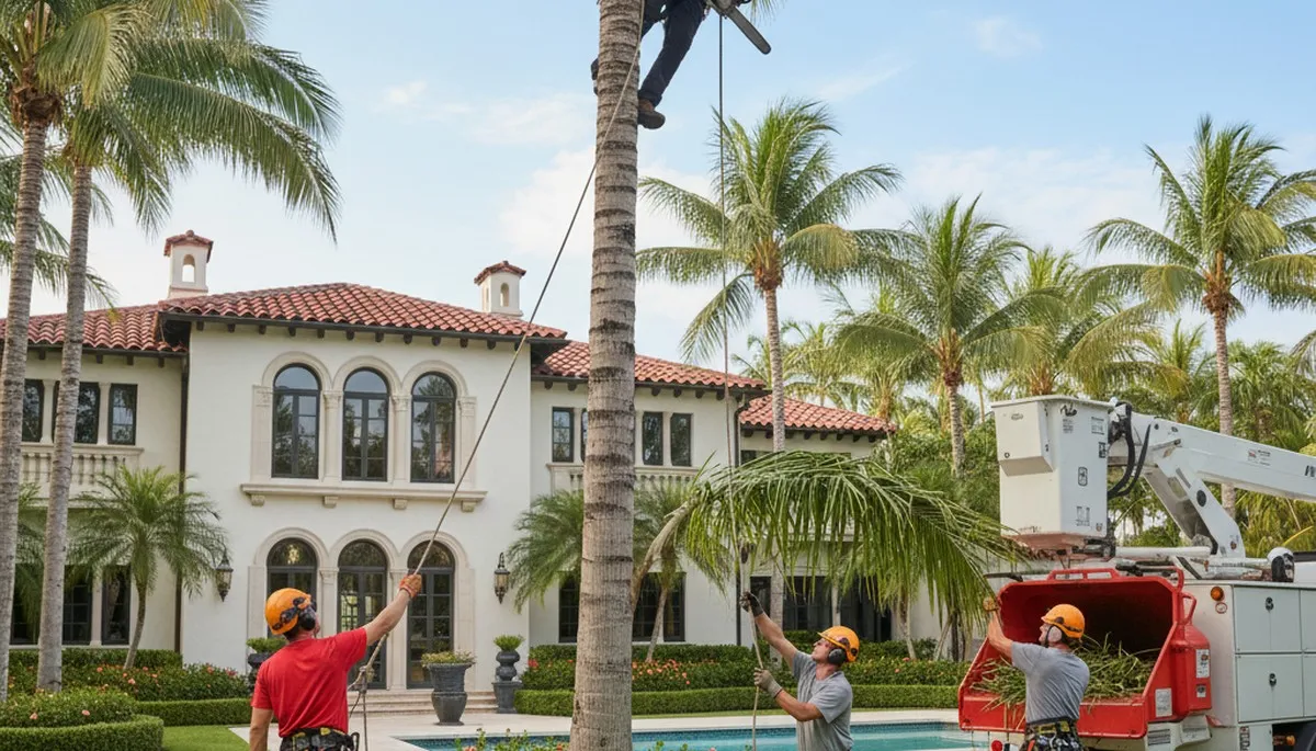 Tree service crew trimming trees in Boca Raton, FL for safe, professional property care