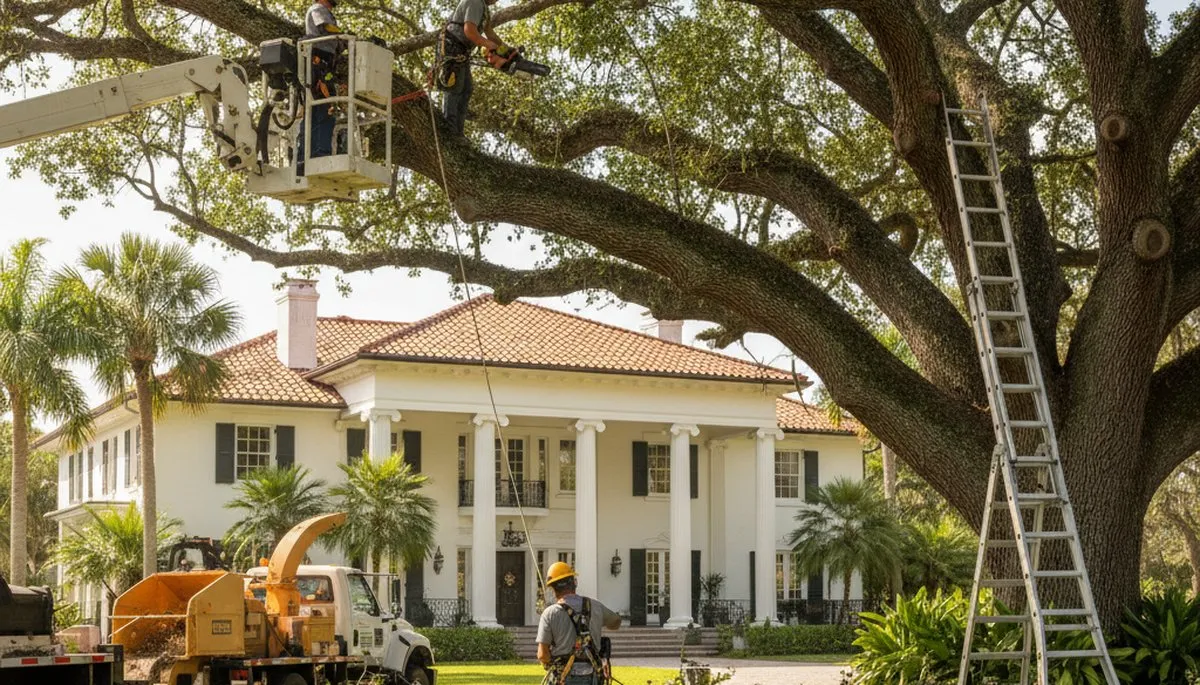 Tree service crew trimming trees in Boca Raton, FL for safe, professional property care
